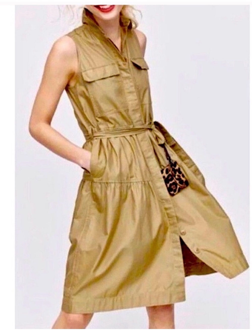 J. Crew Tiered Fatigue Shirtdress in Driftwood Dark Khaki sz 2 *flawed*